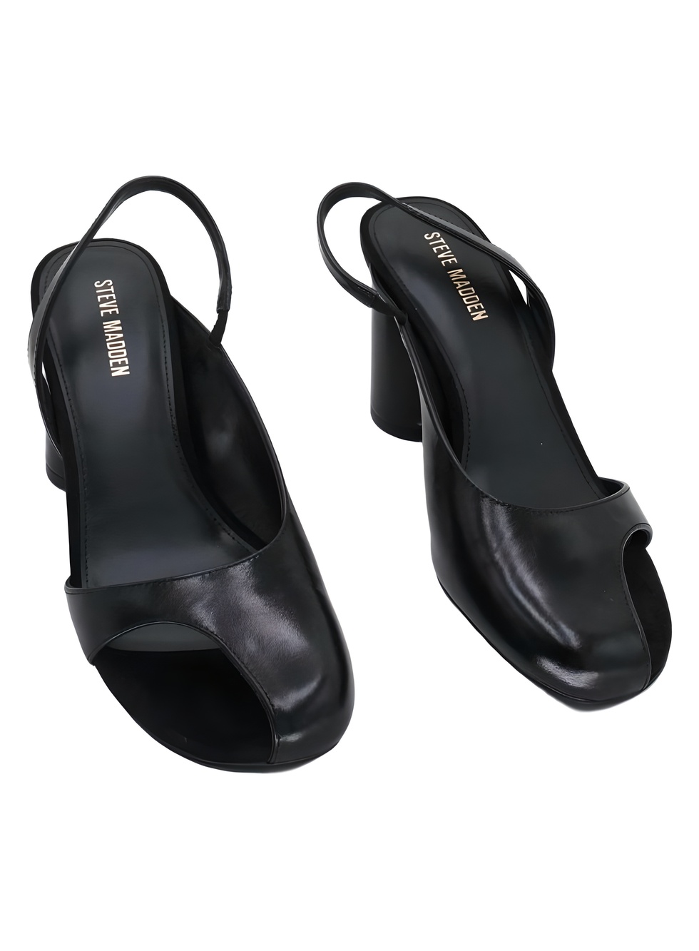Steve Madden Womens Janine Hooded Slingback Black Leather 3" Block Heel Size 7M